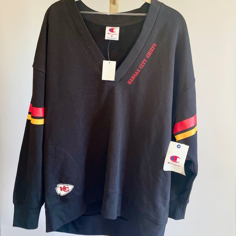 Champion Kansas City Chiefs V-Neck Oversized Sweatshirt Black NFL Women Medium